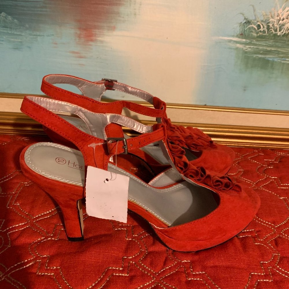 Hot Tomato Platform Orange Red Sandal Heels 4.5'' women's  Sz. 10